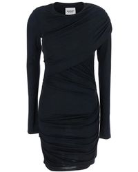 Isabel Marant - Kleedjes ,Zwart ,Zwarte Jurk Met Ronde Halslijn En Ruchedesign - Lyst