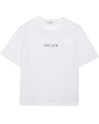 Versace - Tops ,Wit ,Katoen Geborduurd Katoenen T-Shirt - Lyst