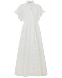 Alberta Ferretti - Kleedjes ,Wit ,Katoen Sangallo Lace Dress - Lyst