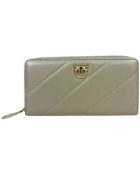 Pinko - Accessoires ,Grijs ,Leer Ryder Zip-Around Wallet - Lyst