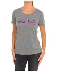 North Sails - Tops ,Grijs ,Katoen T-Shirt Met Korte Mouwen En Geribbelde Halslijn - Lyst
