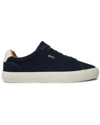 HUGO - Blaue wildleder sneakers mit schnürung - Lyst