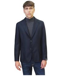 Barba Napoli - Jassen ,Blauw ,Wol Enkelrijige Wollen Jas - Lyst