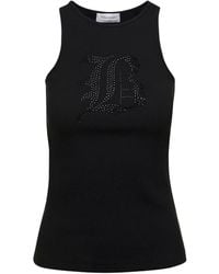 Blumarine - Schwarzes geripptes stricktop mit strassverzierung - Lyst