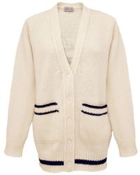 Moncler - Cardigan in maglia bianco naturale/nero - Lyst