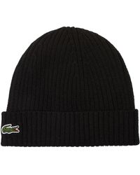 Lacoste - Geribbelde Wollen Beanie - Lyst