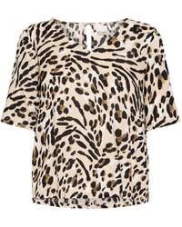 Ichi - Bluse Mit Animal-Print Und Kurzen Ärmeln - Lyst