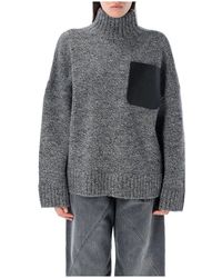 JW Anderson - Truien & Vesten ,Grijs ,Wol Leather Patch Pocket Sweater - Lyst