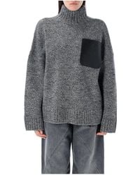 JW Anderson - Grijze Melange Gebreide Kleding Aw25 Hoge Hals Trui - Lyst