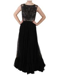 John Richmond Leather A-line Maxi Gown Flare Dress - Zwart