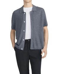 FRAME - Overhemden ,Blauw ,Wol Kort Gebreid Vest Met Mouwen - Lyst