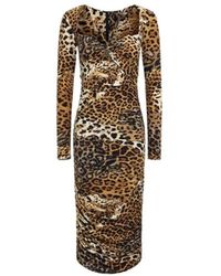 Roberto Cavalli - Kleedjes ,Bruin ,Jaguar Print Jurk Lichtbruin Vrouw - Lyst