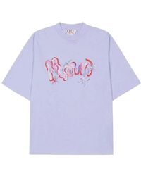 Marni - Tops ,Paars ,Katoen Lilla Logo Katoenen T-Shirt - Lyst