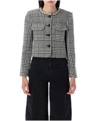 Self-Portrait - Cropped Houndstooth Jacket With Flap Chest Pockets - Lyst