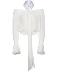Elisabetta Franchi - Overhemden ,Wit ,Polyester Blouse Met Overhemdkraag - Lyst