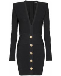 Balmain - Kleedjes ,Zwart ,Polyester Korte Geribbelde Bodycon Jurk - Lyst