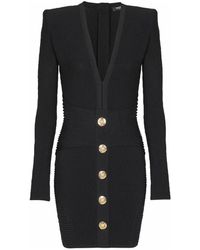 Balmain - Kleedjes ,Zwart ,Polyester Korte Geribbelde Bodycon Jurk - Lyst