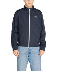 EA7 - Jassen ,Blauw ,Blauwe Col Zip Jas Voor Herfst/Winter - Lyst