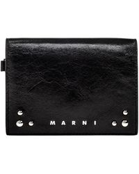 Marni - Accessoires ,Zwart ,Leer Leren Portemonnee Met Logo - Lyst