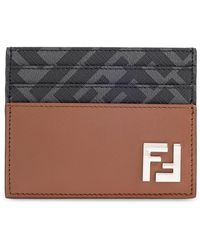 Fendi - Accessoires ,Bruin ,Katoen Ff Squared Kaarthouder - Lyst