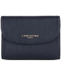 Lancaster - Accessoires ,Blauw ,Leer Stijlvolle Dubbelzijdige Portemonnee Met Klep En Drukknoop - Lyst
