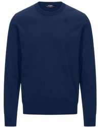 K-Way - Truien & Vesten ,Blauw ,Katoen Blauw Crew Neck Katoenen Shirt - Lyst