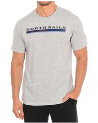 North Sails - Tops ,Grijs ,Katoen T-Shirt Met Korte Mouwen En Geribbelde Afwerking - Lyst