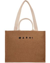 Marni - Logo shopper tote mit runden griffen,natürliche synthetische tote tasche mit kontrast logo stickerei - Lyst