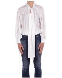 Manila Grace - Overhemden ,Wit ,Leer Shirt Met Logo Achteraan En Verstelbare Bandsluiting - Lyst