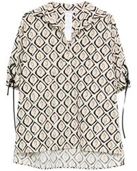 Max Mara - Geometrisch Dessin Blouse Met Strikdetail En Korte Mouwen - Lyst