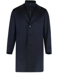 HUGO - Jassen ,Blauw ,Wol Regular-Fit Jas Van Wol-Cashmere Met Uitneembaar Binnenvest - Lyst