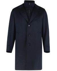 HUGO - Jassen ,Blauw ,Wol Regular-Fit Jas Van Wol-Cashmere Met Uitneembaar Binnenvest - Lyst