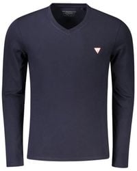 Guess - Blauw Katoen V-Hals Logo T-Shirt - Lyst