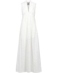 Semicouture - Kleedjes ,Wit ,Katoen Witte Gehaakte Mouwloze Katoenen Jurk - Lyst