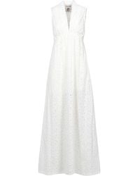 Semicouture - Kleedjes ,Wit ,Katoen Witte Gehaakte Mouwloze Katoenen Jurk - Lyst