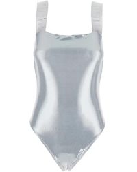 Versace - Badmode ,Grijs ,Nylon Greca Border Badpak Uit Één Stuk - Lyst