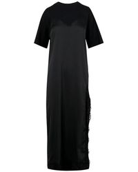 MSGM - Kleedjes ,Zwart ,Katoen Lange Zwarte Maxi Jurk - Lyst