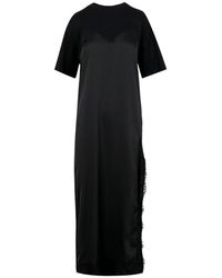 MSGM - Kleedjes ,Zwart ,Katoen Lange Zwarte Maxi Jurk - Lyst
