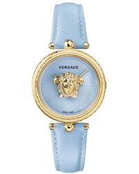 Versace - Orologio in pelle blu e acciaio dorato - Lyst