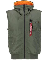 Alpha Industries - Jassen ,Groen ,Polyester Hooded Ma-1 Vest - Lyst