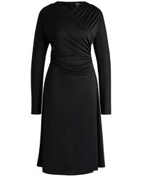 HUGO - Kleedjes ,Zwart ,Polyester Elegante Jersey Jurk Met Gerimpelde Schouders - Lyst