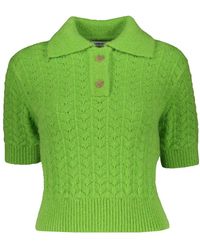 Low Classic - Tops ,Groen ,Wol Geribbelde Gebreide Poloshirt - Lyst