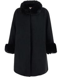 Twinset - Jassen ,Zwart ,Leer Geknoopte Kraag Jas - Lyst