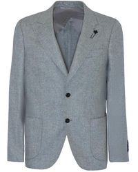 Lardini - Jassen ,Grijs ,Wol Grijze Wol Kasjmier Blazer Herringbone Weefsel - Lyst