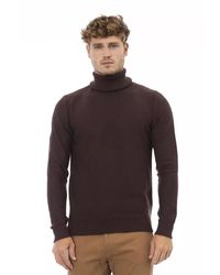Alpha Studio - Maglione in lana merino marrone con collo alto - Lyst