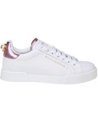 Dolce & Gabbana - Sneakers portofino in pelle bianca con perla logo - Lyst