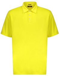 Moorer - Tops ,Geel ,Katoen Katoenen Polo Shirt Met Zijsplitjes - Lyst