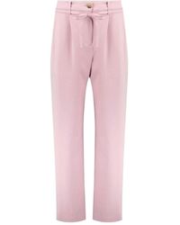 Samsøe & Samsøe - Broeken ,Roze ,Polyester High-Waisted Wide-Leg Broek Met Riem - Lyst