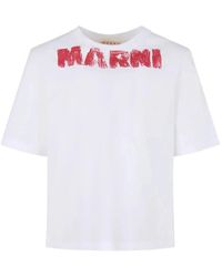 Marni - Weißes Logo-Stickerei Rundhals T-Shirt - Lyst