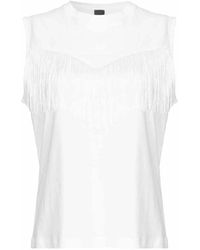 Pinko - Camiseta blanca sin mangas de algodón con detalle de flecos - Lyst